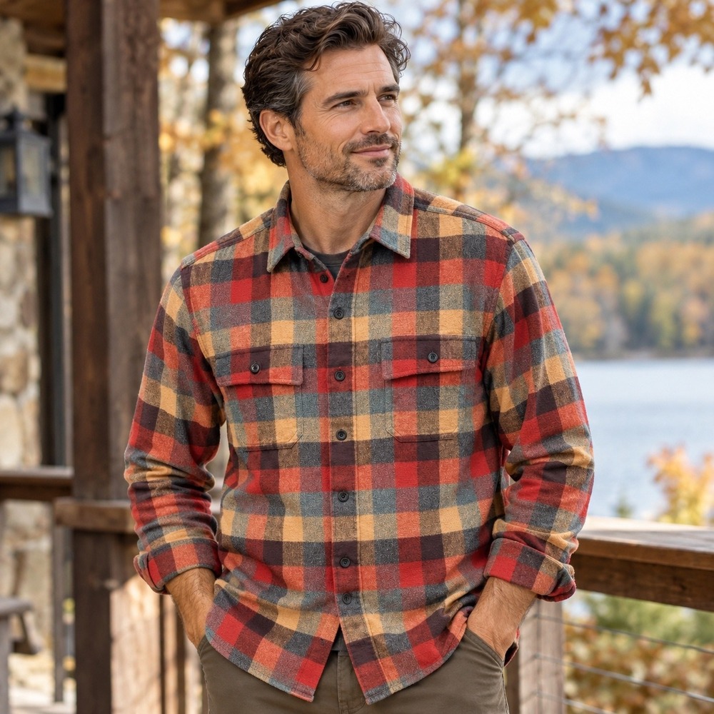 LL Bean Flannel Shirt Mens L Red Plaid Excellent Cotton Traditional Fit 277981
